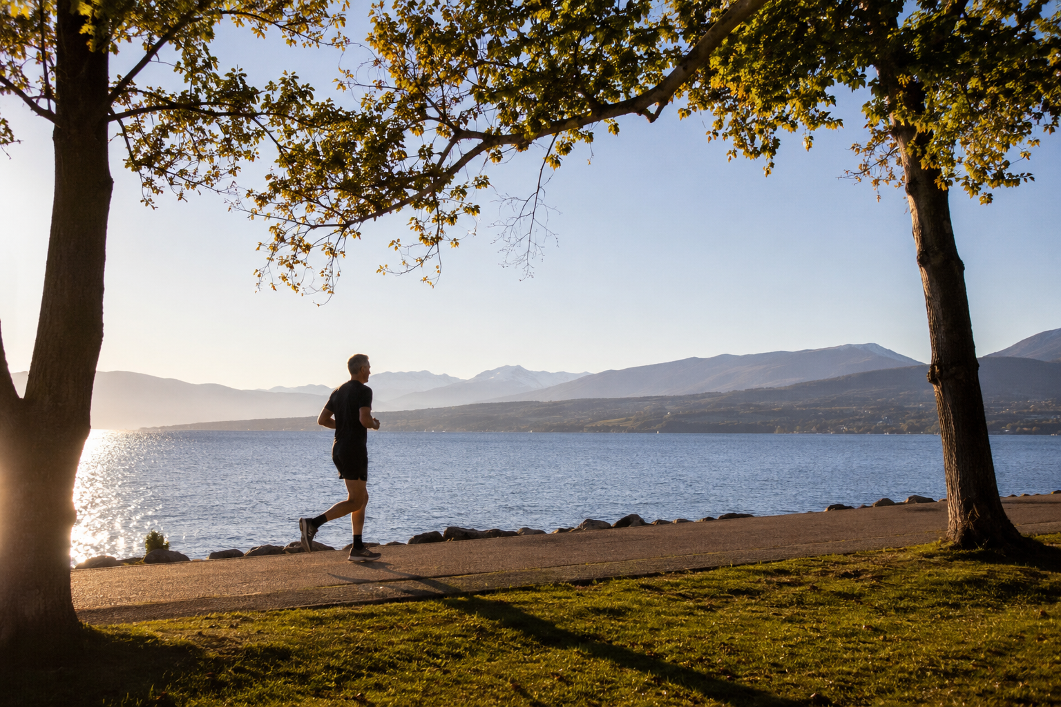Coureur au bord du lac Léman à Genève
